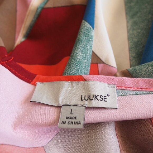 !! Luukse MultiColor Spaghetti Strap Artsy Jumpsuit sz L - Picture 8 of 8